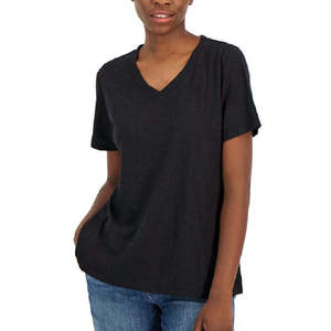 T-Shirt Donna Eileen Fisher XX-Small con Scollo a V e Maniche Corte in Jersey, Traspirante e Aderente, Stile Y2K, Versione Sexy Nera - Product Image 2
