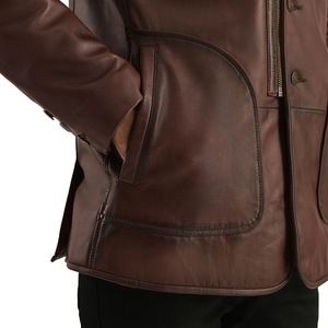 Veste d'hiver décontractée pour homme en cuir suédé véritable marron, écologique, à col rabattu, simple boutonnage, coupe-vent - Product Image 6