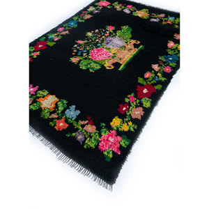 พรมขนสัตว์ถักมือสีเทาและสีดำ รุ่น Pae-1363 ลายดอกไม้และลวดลายนามธรรม พรมทอแบนจากเส้นใยปอกระเจา สำหรับตกแต่งบ้าน รูปทรงสี่เหลี่ยมผืนผ้า เหมาะสำหรับห้องโถงและทางเดิน - Product Image 2