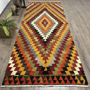 Turkish Rug, 4.3x11.2 ft <b>Runner</b> Vintage Rug, Kilim <b>Red</b> Orange Southwestern Rug - Product Image 1