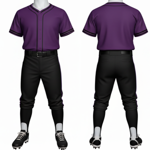 ชุดยูนิฟอร์มเบสบอลสีม่วงและดำแบบมืออาชีพ เสื้อเจอร์ซีย์แบบติดกระดุมเต็มตัว พร้อมแถบตัดสีตัดกัน และกางเกงแบบสปอร์ต - Product Image 1
