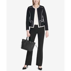 Calvin Klein Women's Quilted Piped-Trim <b>Windbreaker</b> <b>Black</b> XL Size Satin and Suede Fabric with Custom Logo Polyester Filling - Product Image 2