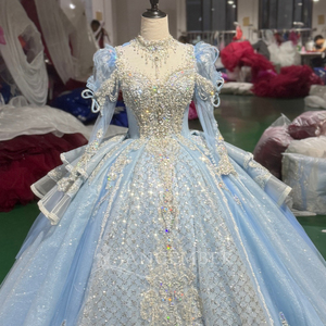 Vestidos de Noche Largos para Mujer XS218 Princess con Cuello Alto, Cordones, Cuentas, Cristales y Cintura Natural - Product Image 4