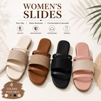Sandales plates en cuir PU pour femmes, vente en gros, sandales d'été, semelle antidérapante en TPR, tongs de plage tendance pour femmes, logo personnalisé OEM
