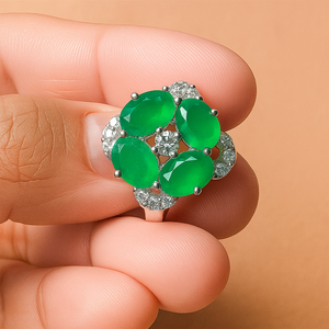 Elegant Classic Romantic Oval Cut Rhodium Plated Green Onyx CZ Silver Women's <b>Dainty</b> Band Engagement Wedding Gift Party <b>Ring</b> - Product Image 1