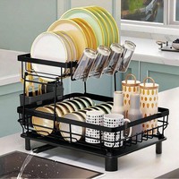 Escurridor de Platos Plegable de Dos Niveles, Diseño Único, Acero Inoxidable, Hecho a Mano, Impermeable, para Fregadero de Cocina