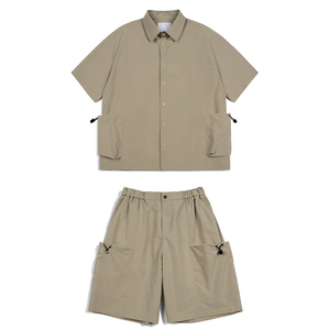 Nueva camisa abotonada de verano, conjuntos de dos piezas de alta calidad, Camisa de sarga tejida con solapa, conjunto de camisa y pantalones cortos personalizados para hombre - Product Image 4