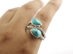 Oyster Turquoise Pear 925 Sterling <b>Silver</b> Handmade <b>Chunky</b> <b>Ring</b> Jewelry - Product Image 5