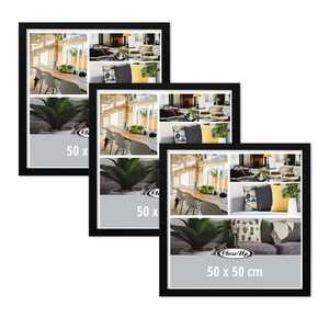 Ensemble de 3 cadres photo/miroir noirs de haute qualité 50x50cm carrés format A2 en métal aluminium et bois - Product Image 2