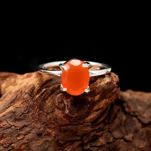 Anillo minimalista de Plata de Ley 925 con piedra de ónix naranja para mujer y niña, regalo de Navidad para ella - Product Image 2