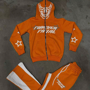 Vente en gros sur mesure Ensemble de jogging et sweat à capuche pour hommes Ensemble de costumes à capuche avec fermeture éclair complète en deux pièces Ensemble de sweats à capuche évasés avec fermeture éclair pour hommes - Product Image 1