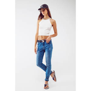 Jeans Ajustados de Cintura Alta con Detalle de Lavado en el Dobladillo y Decoración de Remaches en Tela Vaquera - Product Image 3