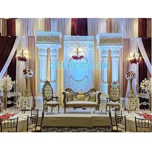 Decoración de escenario de boda moderna de estilo canadiense, elegante aspecto blanco, recepción de noche, decoración de escenario de tema romano, recepción de boda - Product Image 1