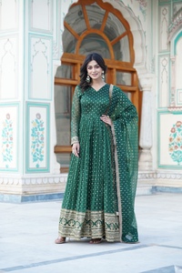 Latest Designer Jacquard Silk Embroidery Anarkali <b>Gown</b> by Fab Zone High Quality Heavy Ethnic Print for Festive Parties Adults - Product Image 2