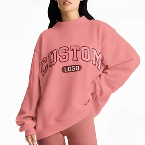 Streetwear brodé personnalisé en coton doux Mockneck Ras du cou Pull polaire surdimensionné femmes Mock Neck Sweatshirt - Product Image 4