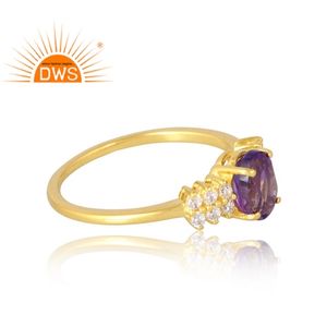 ขายดีล่าสุด925เงินสเตอร์ลิง18K ชุบทองแหวนพลอย CZ และอเมทิสต์ธรรมชาติเครื่องประดับอัญมณีดีสำหรับผู้หญิงของขวัญสำหรับผู้หญิง - Product Image 4