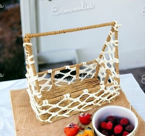 Ecowoodies Versatile Eco-Friendly Handwoven Brown Vintage Triangle Shape Jute Basket Gift Hamper Decorative Tabletop <b>Planter</b> - Product Image 3