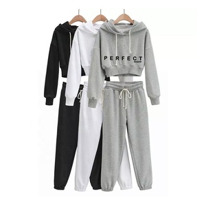 Conjunto de Sudadera Corta y Pantalones Deportivos para Mujer, Conjuntos Deportivos, Sudadera Corta con Capucha, Sudadera con Capucha Más Popular, Conjunto de Sudadera Deportiva - Product Image 1