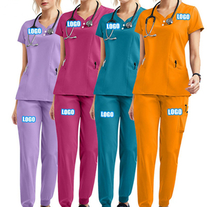 Nuevo Spa de moda enfermería 2 piezas Doctor logotipo personalizado Hospital médico elasticidad uniformes enfermera Scrub Jogger conjuntos uniforme - Product Image 1