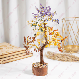 Arbre aux 7 chakras en pierres précieuses de qualité supérieure, grade AAA, 300 pierres, design magnifique, fait main, équilibre et harmonie, 100 % authentique d'Inde - Product Image 1