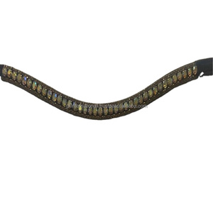 3 Row Multicolor <b>Shining</b> Diamante Crystals Mega Bling Black Leather Horse Brow Band in All Custom Sizes & Designs at Wholesale - Product Image 1