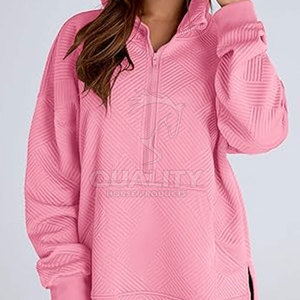 Top Qualité Élégant Femmes Demi Zipper Hoodies En Gros Nouveau Design Femmes Demi Zipper Hoodies En Couleur Unie - Product Image 3