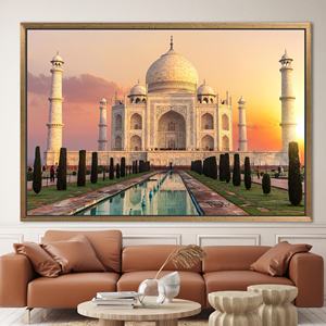 Toile imprimée : élégant paysage de coucher de soleil du Taj Mahal, 1P : encadré or - Product Image 1