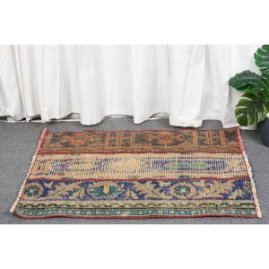 Tapis en Laine Marron Beige Vintage 1.9x 2.8ft Classique Turc Fait à la Main Patchwork Design Latex Support pour Chevet Rectangle Couloir - Product Image 2