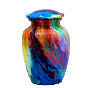 Metal Cremation Urn <b>Memorial</b> Jar Pot Container Medium Size Urn for Funeral Ashes Burial Wave Printed Metal Urn Multicolor 6 Inch - Product Image 1