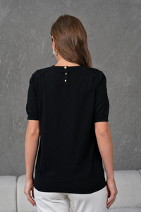เสื้อถักคอกลมแขนสั้นสำหรับผู้หญิง สวมใส่สบาย ดีไซน์ทันสมัย ระบายอากาศได้ดี แต่งกระดุม คุณภาพสูง - Product Image 4