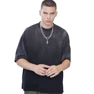T-shirts à épaules tombantes délavés à l'acide T-shirts pour hommes délavés au soleil avec logo personnalisé pour la vente en gros OEM prix bon marché personnalisation - Product Image 1