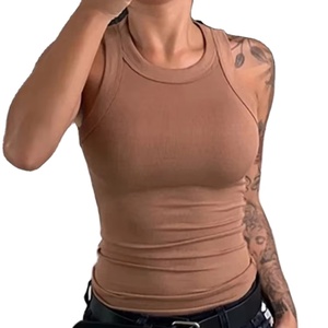 Camiseta sin mangas acanalada con cuello redondo liso para mujer, camiseta sin mangas elástica básica de verano para mujer, camiseta sin mangas sólida con cuello redondo - Product Image 1