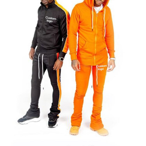 Chándal con logotipo personalizado para hombre, conjunto de dos piezas, chaqueta con cremallera y joggers apilados, ropa deportiva ajustada, venta al por mayor - Product Image 1