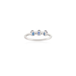 Meilleure qualité 14K or blanc massif trois pierres bague Style classique ovale coupe bleu saphir diamant pour les femmes fêtes mariages - Product Image 3