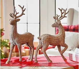 Auténtico ratán mimbre muñeco de nieve Reno Yuletide acentos tierra amigable rústico temporada de vacaciones decoración para regalos para el hogar - Product Image 2
