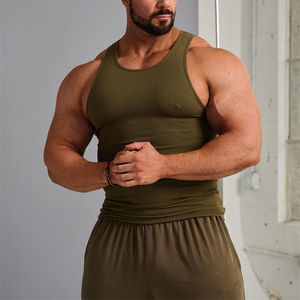 Camiseta sin mangas deportiva para hombre, camiseta sin mangas con cuello en U de secado rápido, tela acanalada para hombre, el mejor Material, ropa deportiva cómoda, camiseta sin mangas - Product Image 3