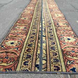 Turkish Vintage Rug, 1.3x4.5 ft Rug, <b>Red</b> Camouflage <b>Wool</b> Rug - Product Image 5