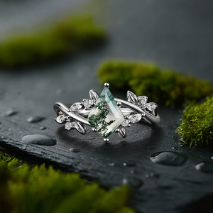 Anillo de compromiso bohemio con ágata musgosa en forma de pera Jeulia - Product Image 4