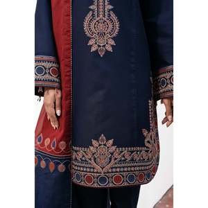 Ensemble de costume Dhanak brodé 3 pièces pour femmes JAZMIN avec châle imprimé Courtrai et pantalon - BIC-4301 - Product Image 3