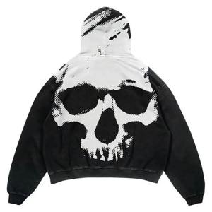 Y2k Vintage Mode Crâne Imprimer Zip Up Hoodies Automne Hiver Nouveau Hip Hop À Manches Longues Manteaux Lâche Sweat À Capuche Femmes - Product Image 6