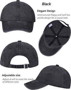 Venta al por mayor logotipo personalizado lavado ácido de algodón Vintage papá sombrero ajustable Denim deportes gorra de béisbol impermeable elegante lavado negro - Product Image 4
