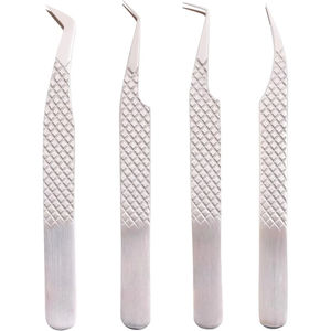 Pinzas de extensión de pestañas Juego de 4 piezas Pinzas de pestañas de precisión para extensiones de pestañas Acero, agarre de diamante, punta de fibra por H/N - Product Image 1