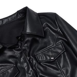 Femmes moto Style cuir verni Bomber vestes manteau fête Club col rabattu à manches longues boutonné haut court vêtements d'extérieur - Product Image 3