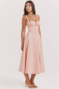 Vestido Midi de verano floral elegante con correas de lazo en los hombros Tela suave y ligera para uso diario o en la playa - Product Image 3