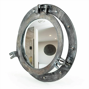 Cadeau moderne Hublot nautique traditionnel Rustique Noir Gris Aluminium 12 "Hublot rond Style Miroir Visage Maison Chambres Décoration murale - Product Image 1