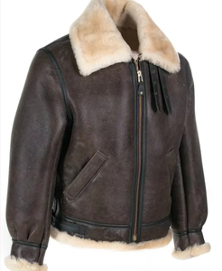 Veste d'hiver pour homme en fausse fourrure sherpa, 100% cuir véritable, grande taille, col rabattable, chauffante, coupe-vent, écologique - Product Image 4