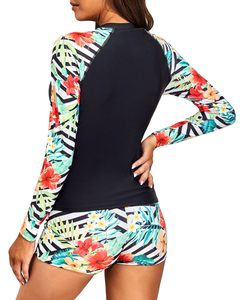 Femmes deux pièces UV UPF 50 + maillot de bain à manches longues imprimé fleuri Rash Guard maillot de bain Boyshort bas grande taille fabriqué au Pakistan - Product Image 4