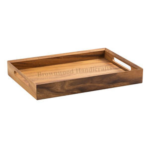 Venta de fábrica, bandeja de servicio hecha a mano de madera con asas, bandeja de servicio de comida de madera de acacia para decoración del hogar, bandeja de servicio hecha en India - Product Image 1