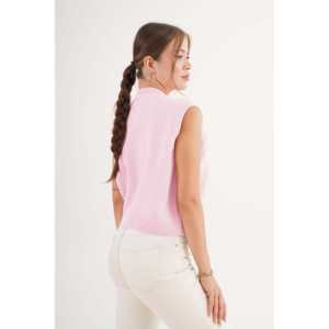 Gilet tricoté sans manches rose à boutons en forme d'escargot pour usage extérieur, vente en gros - Product Image 1