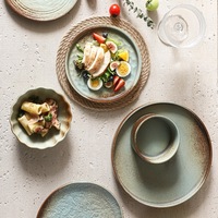 Services de table en porcelaine texturée unique, couleur brun verdâtre, cuits au four oriental, assiettes et bols durables, sans BPA, compatibles lave-vaisselle
